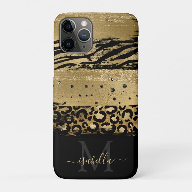 Modern Gold Glitter Script Monogrammed Case-Mate iPhone Case (Back)