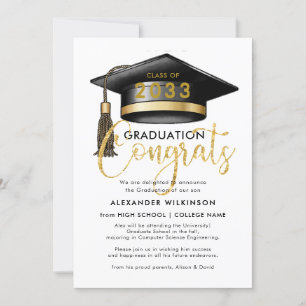 Modern Gold Glitter Script Simple GRAD Party Announcement