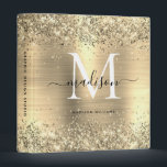 Modern Gold Glitter Sparkle Brushed Metal Monogram Binder<br><div class="desc">Classic Yellow Gold Glitter Sparkle Brushed Metal Monogram Script Name Home Office Professional Work Back to School Recipe 3 ring binder</div>