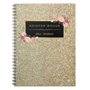 Modern Gold Glitter Sparkles Girly Floral Notebook