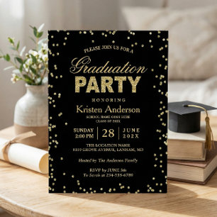 Modern Gold Glitter Sparkles Graduation Party Invitation