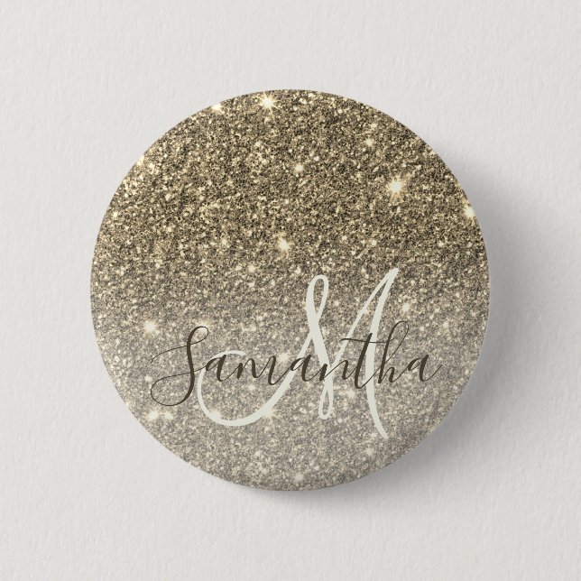 Modern Gold Glitter Sparkles Personalized Name 2 Inch Round Button (Front)