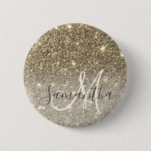 Modern Gold Glitter Sparkles Personalized Name 2 Inch Round Button