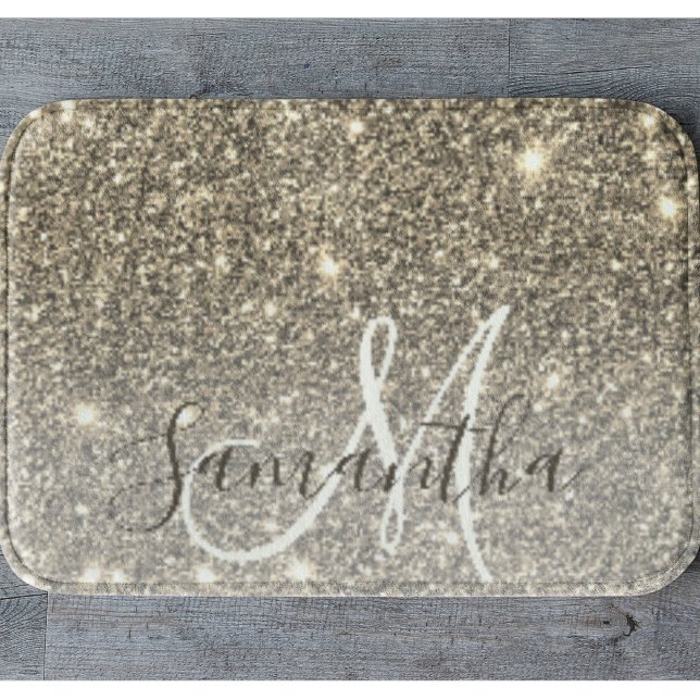Modern Gold Glitter Sparkles Personalized Name Bath Mat (Creator Uploaded)