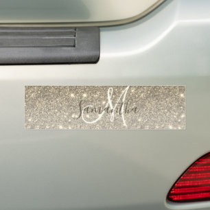 Modern Gold Glitter Sparkles Personalized Name Bumper Sticker