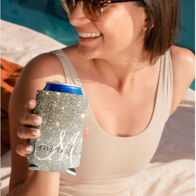 Modern Gold Glitter Sparkles Personalized Name Can Cooler (Creator Uploaded)