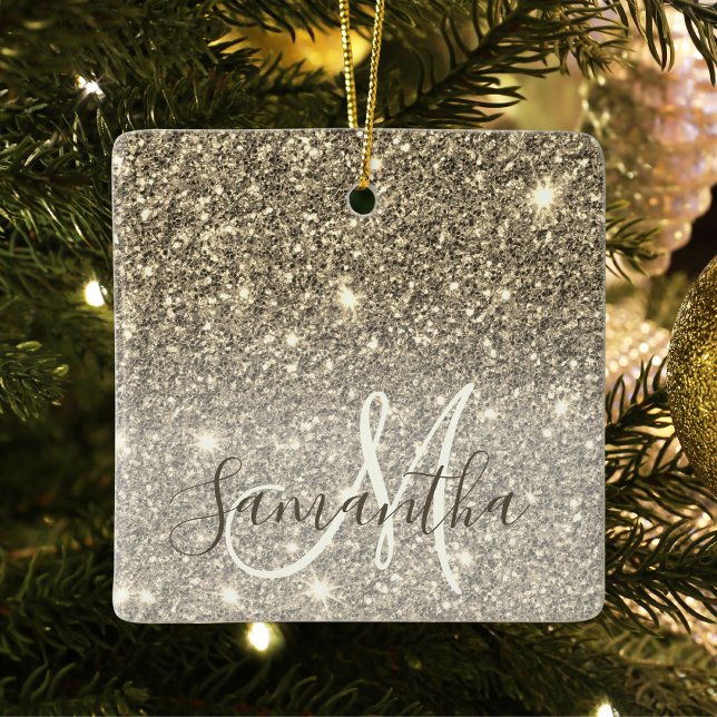 Modern Gold Glitter Sparkles Personalized Name Ceramic Ornament (Creator Uploaded)