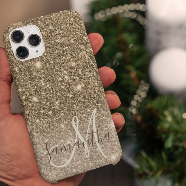 Modern Gold Glitter Sparkles Personalized Name iPhone Case (Creator Uploaded)