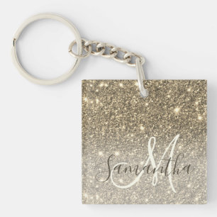 Modern Gold Glitter Sparkles Personalized Name Keychain