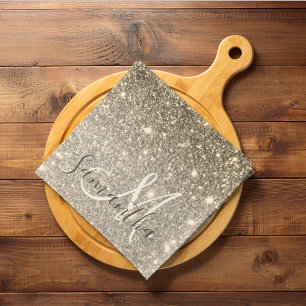 Modern Gold Glitter Sparkles Personalized Name Kitchen Towel