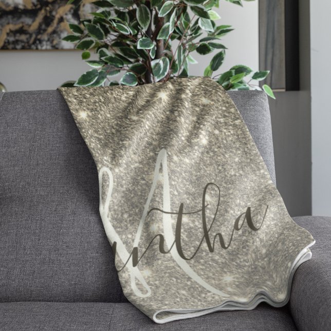 Modern Gold Glitter Sparkles Personalized Name Sherpa Blanket (Creator Uploaded)