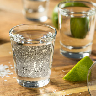 Modern Gold Glitter Sparkles Personalized Name Shot Glass
