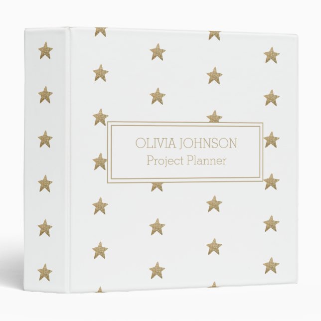 Modern Gold Glitter Stars Pattern 3-Ring Binder (Front/Spine)