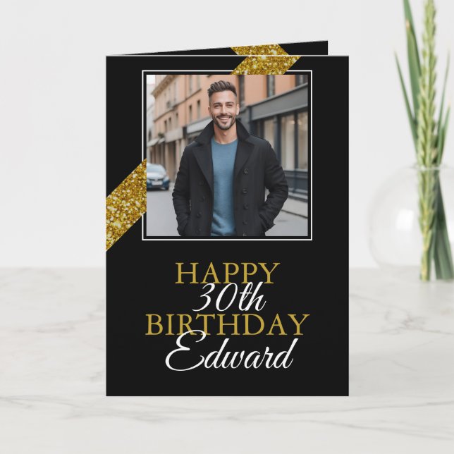 Modern Gold Glitter Stripe Boyfriend Birthday Card (Front)