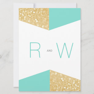 Modern Gold Glitter & Teal Wedding Invitation