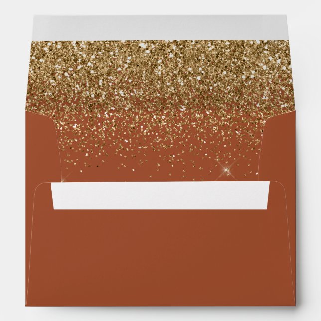 Modern Gold Glitter Terracotta Wedding Envelope (Back (Bottom))