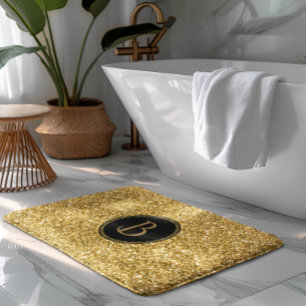 Modern Gold Glitter Texture With Monogram Bath Mat