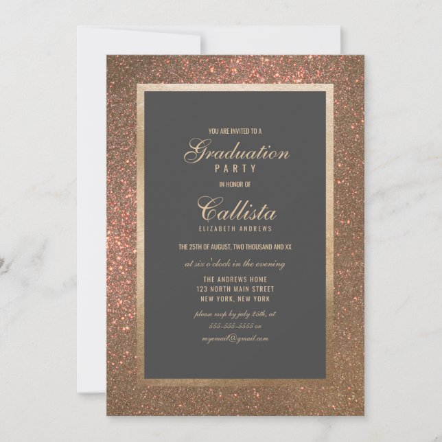 Modern Gold Glitter Thick Border Graduation Invitation (Front)
