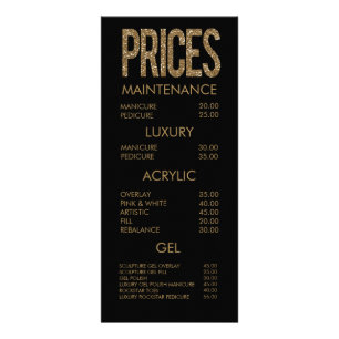 Modern Gold Glitter Typography Salon Menu Cards