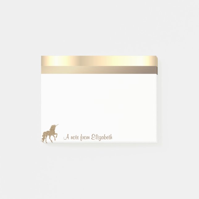Modern  Gold Glitter  Unicorn -Personalized Post-it Notes (Front)