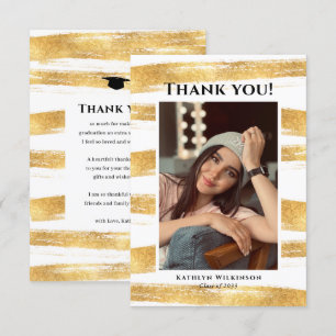 Modern Gold Glitter Watercolor Brush Photo GRAD Thank You Card