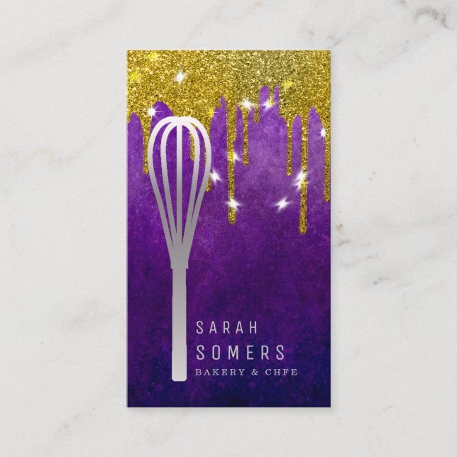 Modern Gold Glitter Whisk Bakery Business Card (Front)