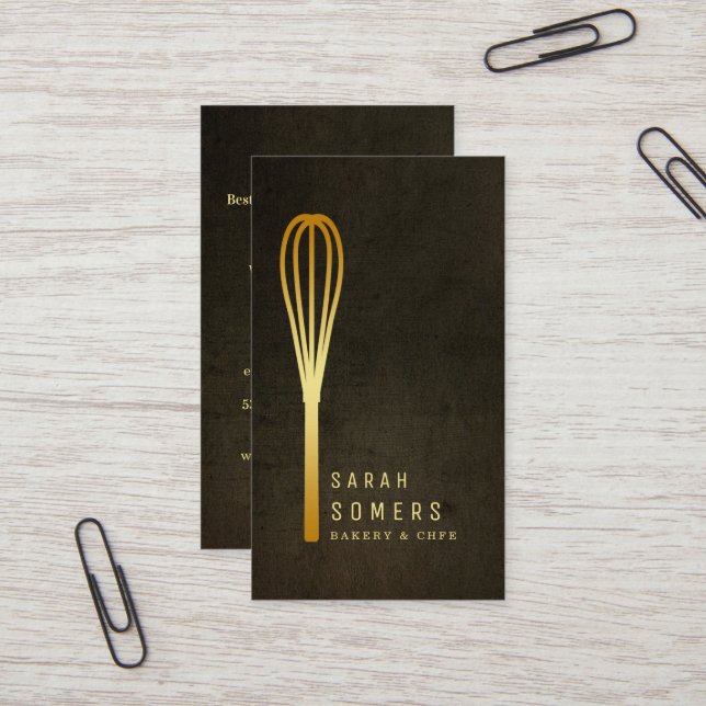 Modern Gold Glitter Whisk Bakery Business Card (Front/Back In Situ)