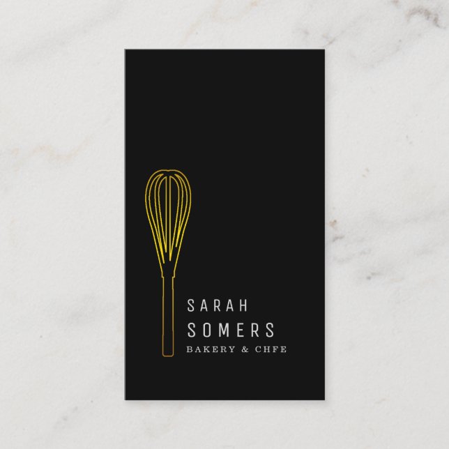 Modern Gold Glitter Whisk Bakery Business Card (Front)