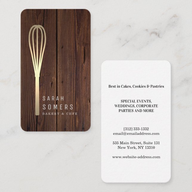 Modern Gold Glitter Whisk Bakery Business Card (Front/Back)