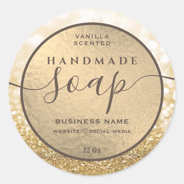 Modern  gold glittery sparkle script soap label (Front)