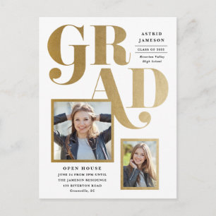 Modern Gold Grad 2 Photo Graduation Party Postcard