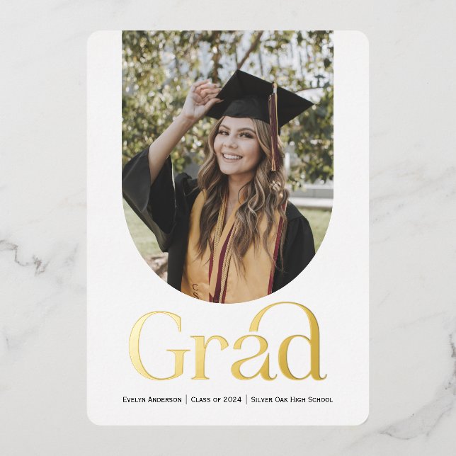 Modern Gold Grad, Photo Graduation announcement (Front)