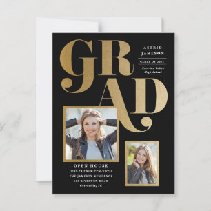 Modern Gold Grad Photo Graduation Invitation Postcard