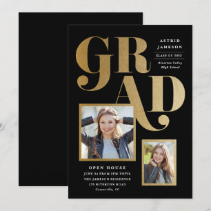 Modern Gold Grad Photo Graduation Party Invitation
