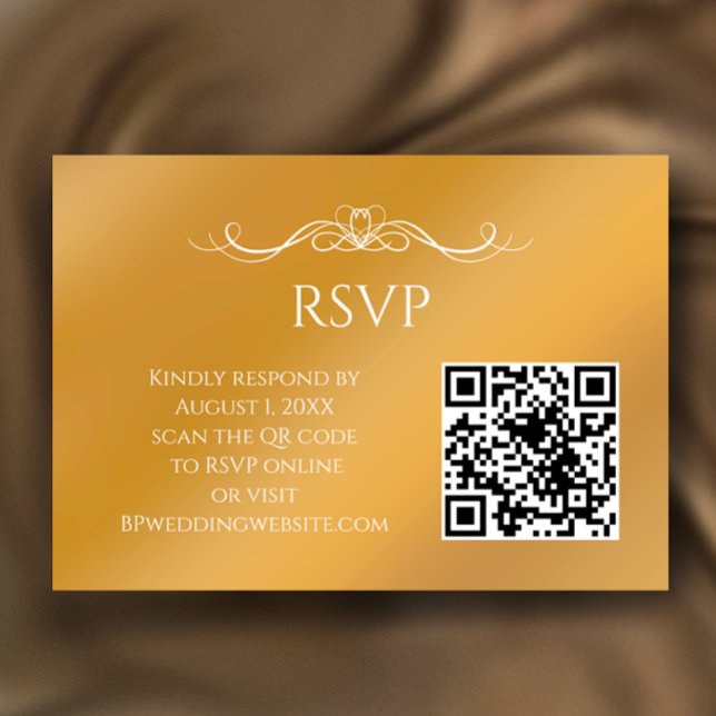 Modern Gold Gradient Custom QR Code Wedding RSVP Card (Customize this faux gold gradient RSVP card with your QR code and elegant calligraphy script.)