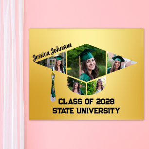 Modern Gold Graduation Cap Shape Photo Collage Poster
