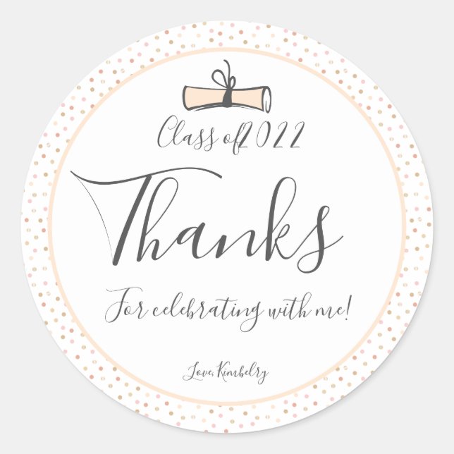Modern Gold Graduation Thank You Classic Round Sticker (Front)