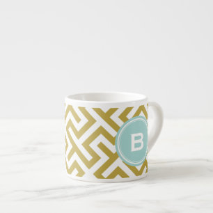 Modern gold greek key geometric patterns monogram espresso cup