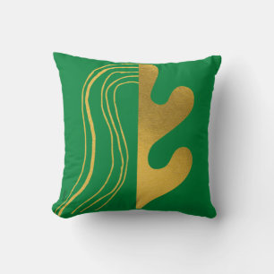 Modern Gold Green Abstract Leaf Throw Pillow