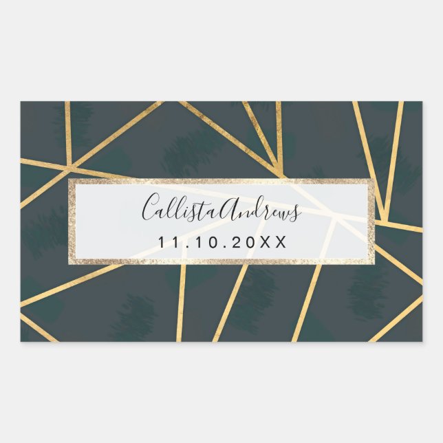 Modern Gold Green Brushstroke Geometric Sticker (Front)