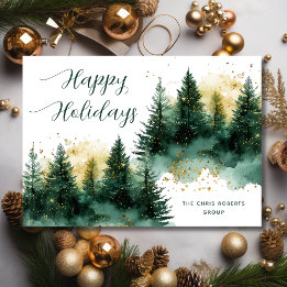 Modern Gold Green Business Christmas Holiday Card