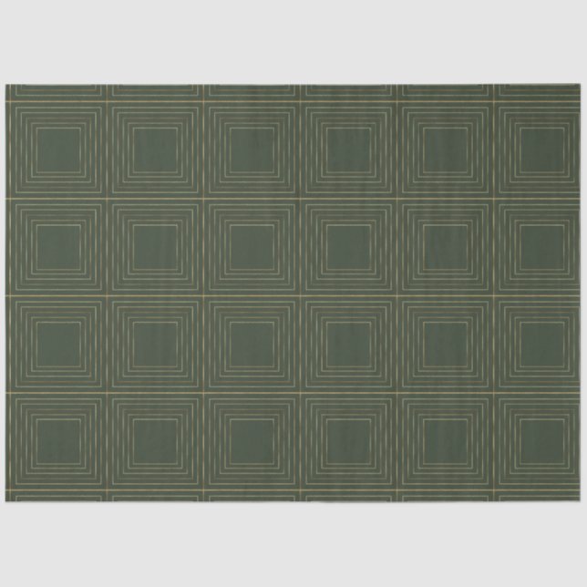 Modern Gold Green Geometric Squares Christmas Tissue Paper (Front)