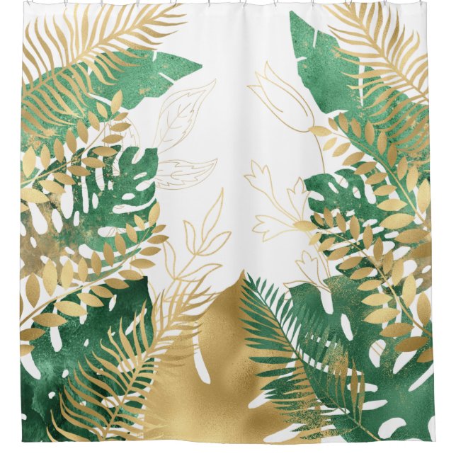 Modern Gold Green Tropical Leaves  (Front)