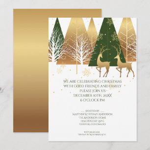 Modern Gold Green Woodland Deer Invitation