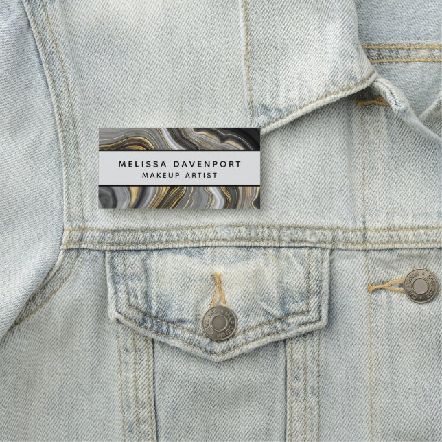 Modern Gold & Grey Agate Geode Abstract Name Tag (In Situ)