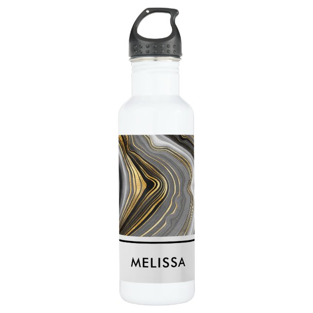 Modern Gold & Grey Agate Geode Gemstone 710 Ml Water Bottle (Front)