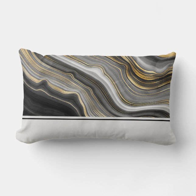 Modern Gold & Grey Agate Geode Gemstone Abstract Lumbar Pillow (Front)