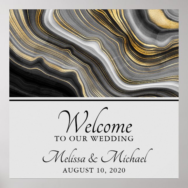 Modern Gold & Grey Agate Geode Gemstone Abstract Poster (Front)