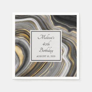 Modern Gold & Grey Agate Geode Gemstone Birthday Napkin