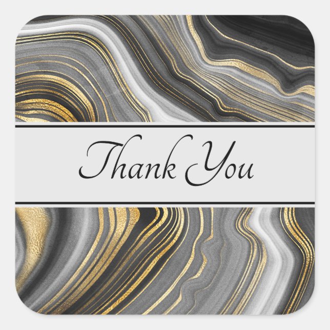 Modern Gold & Grey Agate Geode Gemstone Thank You Square Sticker (Front)